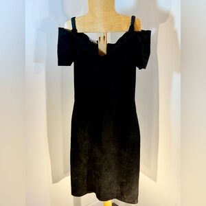 Firenze Santa Barbara Vintage Black Suede Off-Shoulder Dress